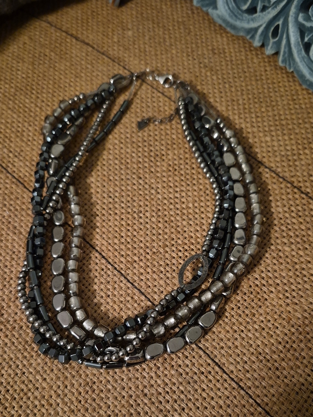 Silpada Hailstone 5-Strand Hematite Foiled Glass Sterling Silver Necklace N1936